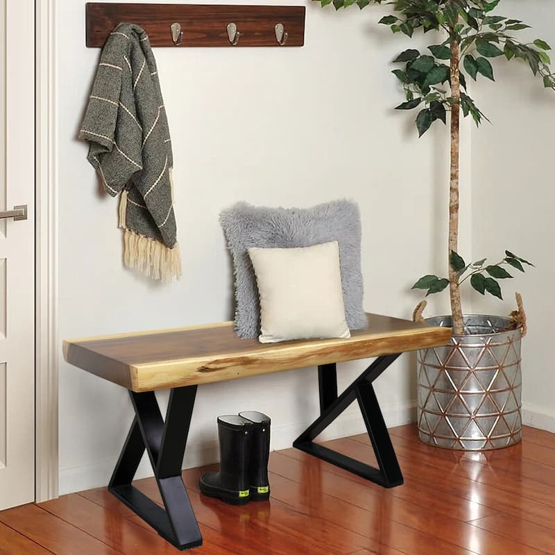 Natural Wood Rectangle Bench - Natural-4