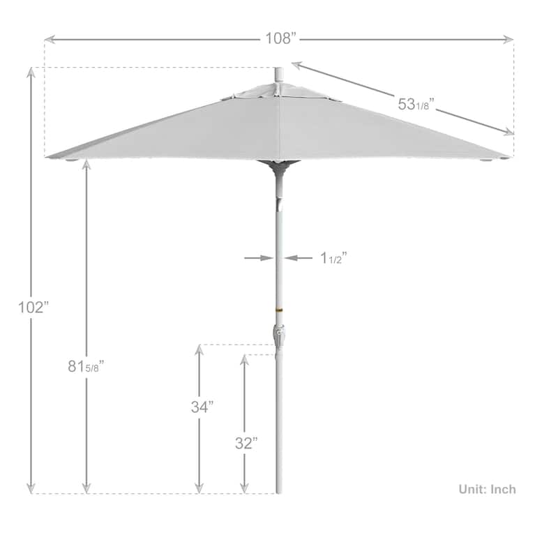 California Umbrella 9' Rd. Aluminum Patio Umbrella, Crank Lift with Push Button Tilt, White Finish, Pacifica Fabric