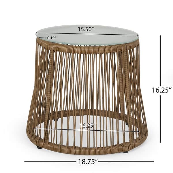 Russell Outdoor Wicker Side Table with Glass Top by Christopher Knight Home - 18.75" L x 18.75" W x 16.25" H