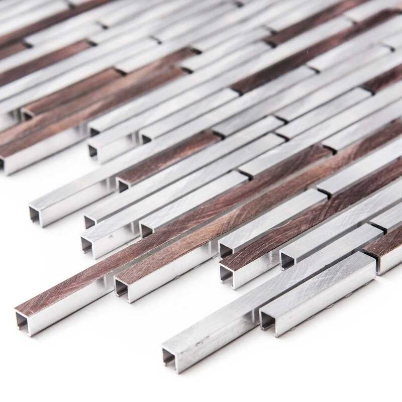 The Tile Life Mason Sleek 1x3 Noce Brick Metal Mosaic Backsplash & Wall Tile