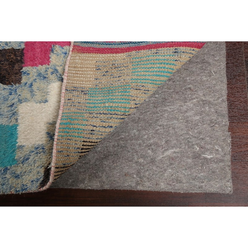 Checkered Modern Moroccan Oriental Area Rug Hand-knotted Wool Carpet - 9'10" x 14'10"