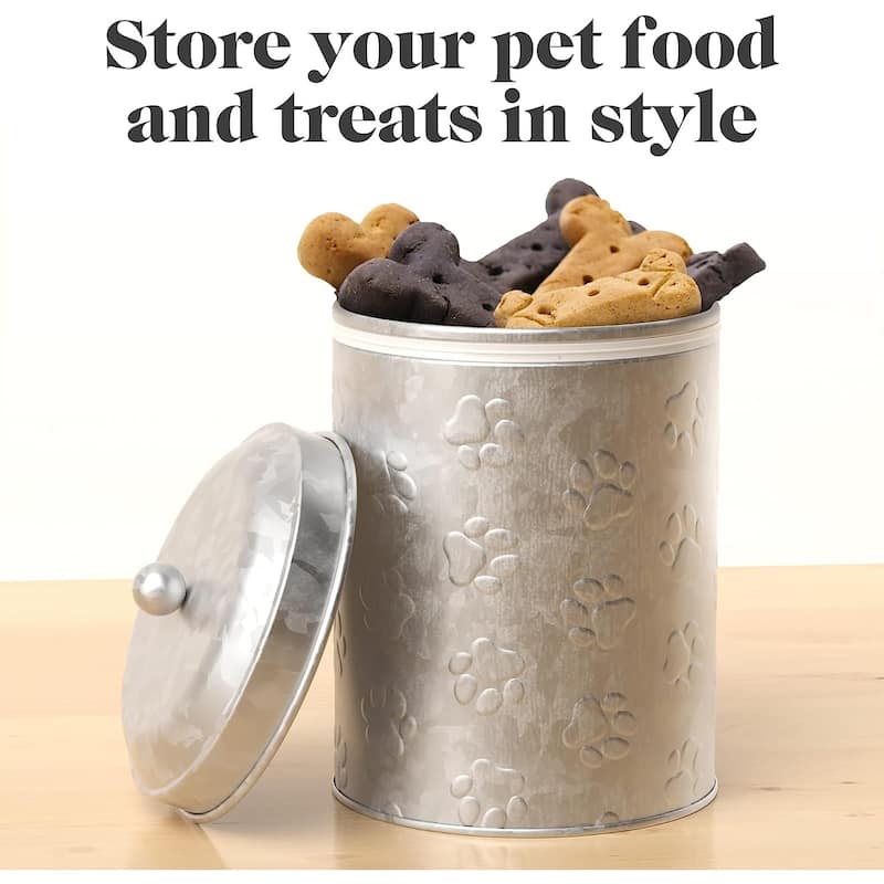 Amici Pet Puppy Paws Galvanized Food Canister