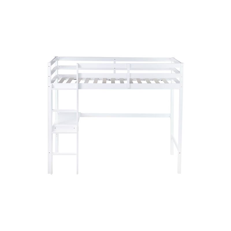 Twin High Loft Bed with Built-in Desk, Safety Guardrail, and Ladder, White
