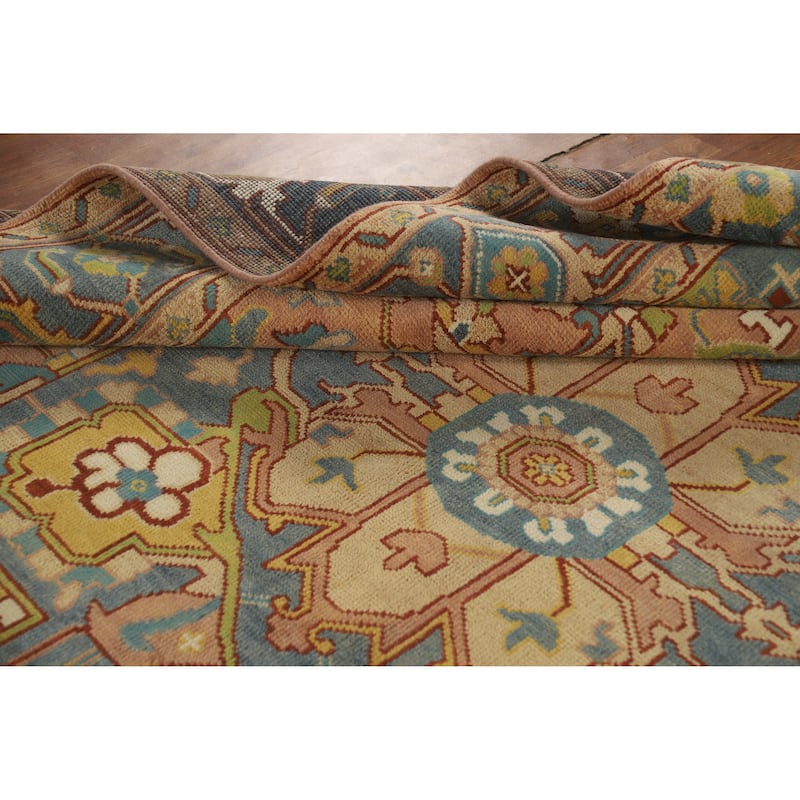 Hand Knotted Oriental 100% Wool Carpet Traditional Medallion Oranges & Rust Heriz (serapi) Area Rug - 11' 10'' X 9' 0''
