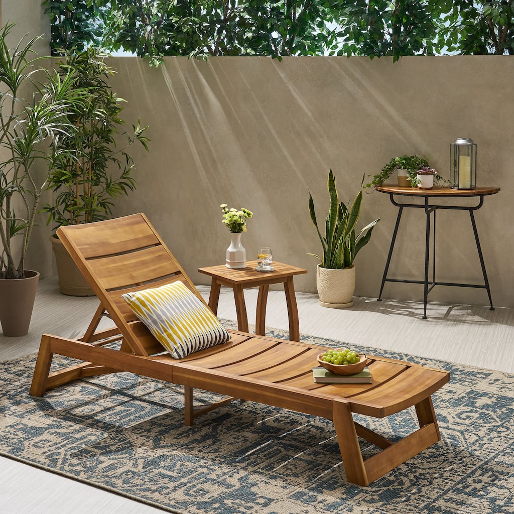 Mahalo Outdoor 2 Piece Acacia Wood Chaise Lounge Set with Side Table by Christopher Knight Home