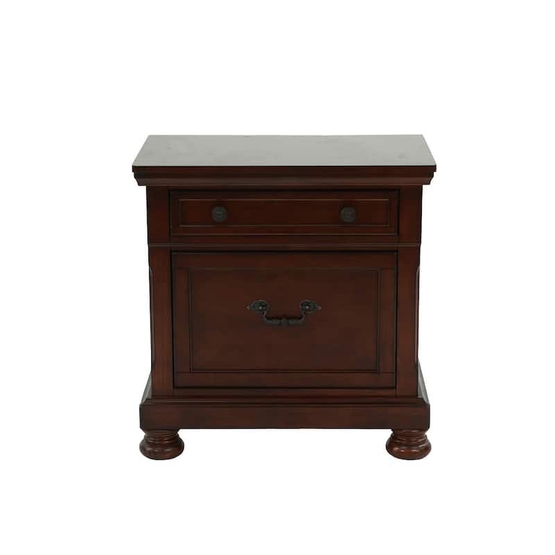 Rubber Wood 2 Drawers Nightstand