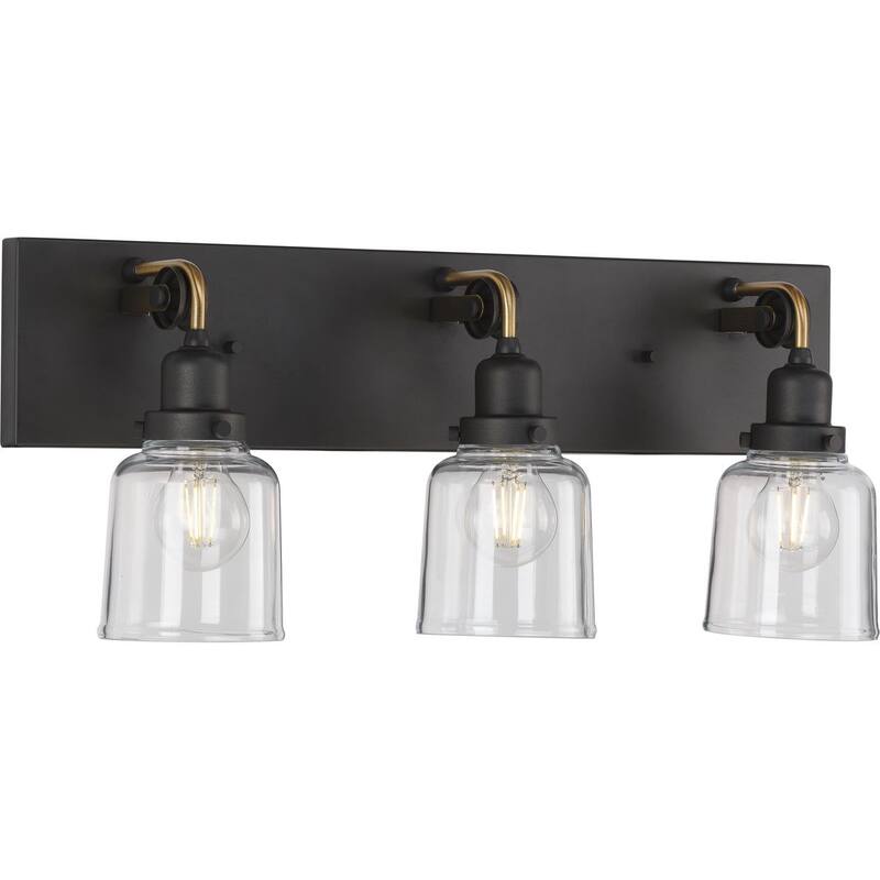 Rushton Collection Three-Light Graphite Clear Glass Farmhouse Bath Vanity Light - 24 in x 6 in x 9.5 in