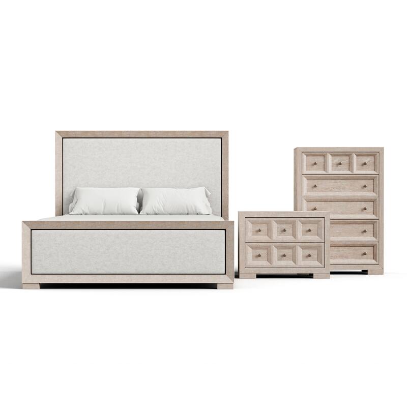 Furniture of America Durem II Modern 3-Piece Solid Wood Panel Bedroom Set with Oversized Nightstand and Chest