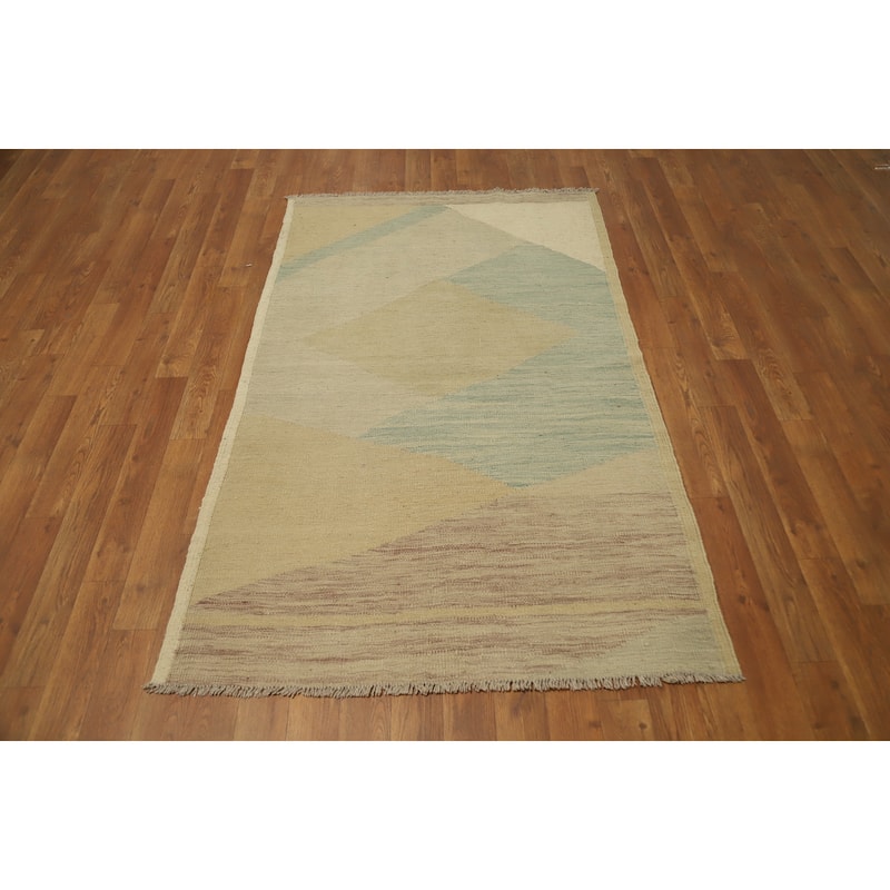 Hand Woven Oriental 100% Wool Carpet Southwestern Modern Multi-Colored Kilim Area Rug - 5' 1'' X 3' 2''