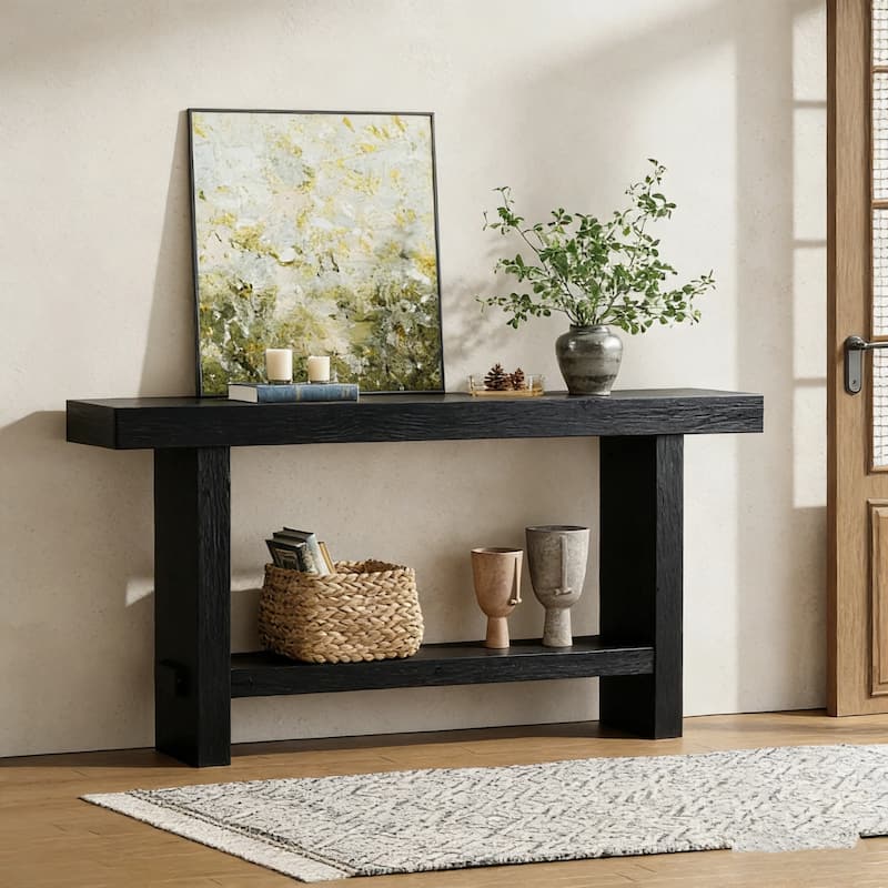 63-Inch Solid Wood Console Table with shelf