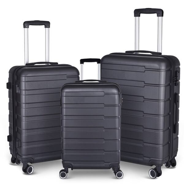 slide 2 of 7, 3 Piece Hardshell Luggage Suitcase Sets Hardside Carryon Luggage Set With 360 Degree Spinner Wheels For Travel (20"/24"/28") Black