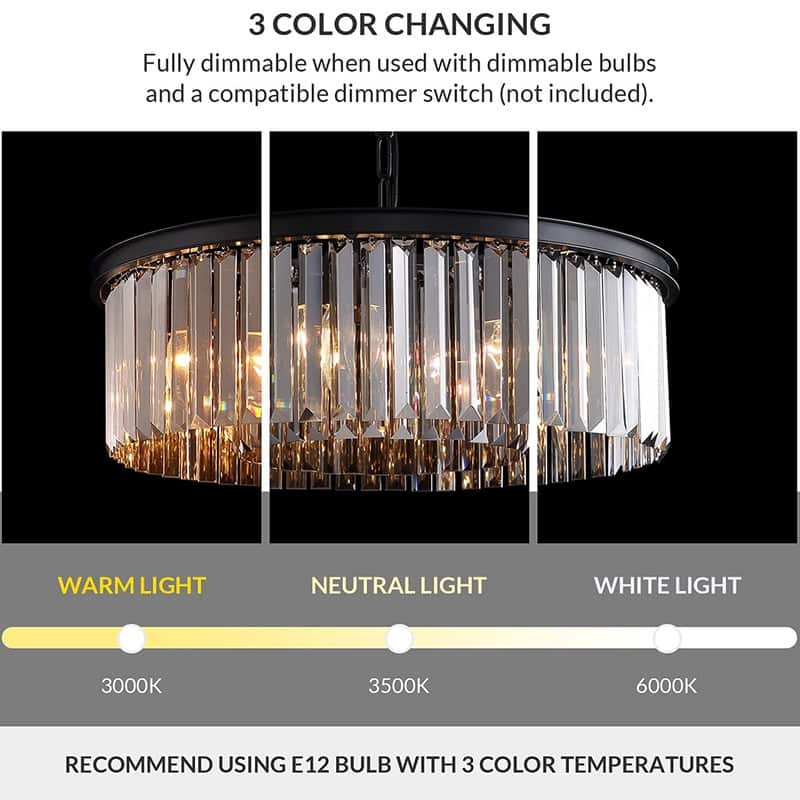 22-inch Smoky Gray Round Chandelier 2-Tier Modern Crystal Chandelier Kitchen Island Pendant Light for Dining Room Bedroom