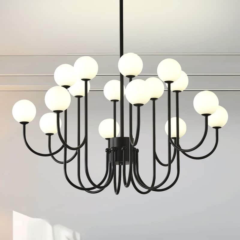 Modern Globe Chandelier 16 Light Black Farmhouse Sputnik Chandeliers - 36.61in
