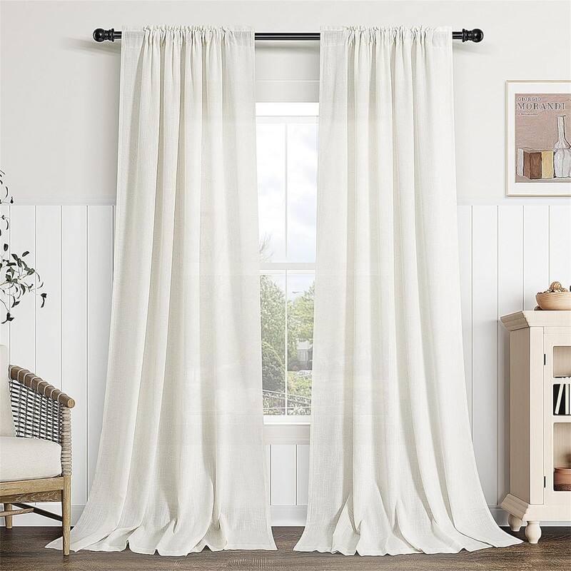 Natural Linen Curtains 52x84" Boho Light Filtering