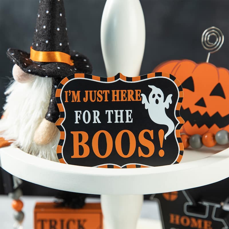 Glitzhome Halloween Christmas Gnome Pumpkin Block Set Word Sign Table Decor with Tiered Tray