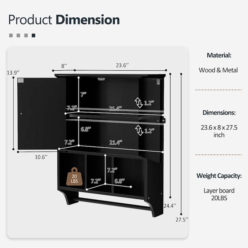 Futzca Bathroom Cabinet Wall Mounted, Storage Cabinet with Doors and Shelves