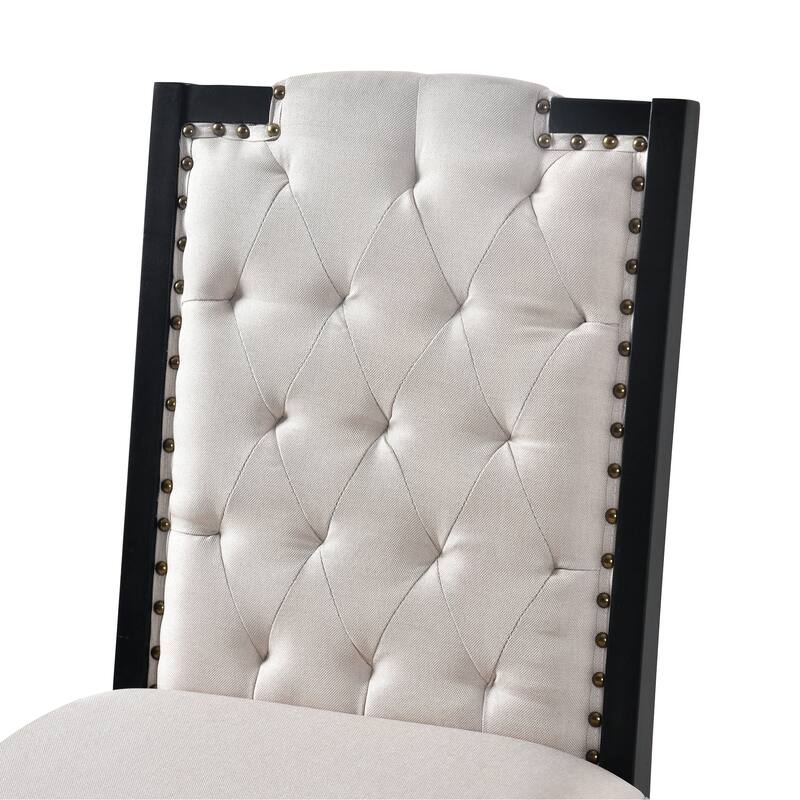 Roomfitters Upholstered Dining Chairs Set of 4, High Back Tufted Kitchen Chairs with Solid Wood Legs & Nailhead Trim