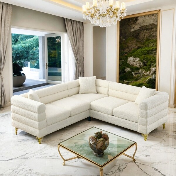 81.5 Inch L Shaped Corner Sofa 5 Seat Sectional Couch with 3 Cushions for Living Room Apartment Office White On Sale Bed Bath Beyond 39394045