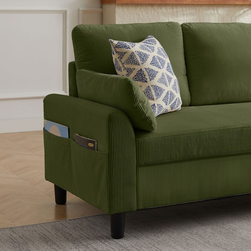 101'' Corduroy Upholstered Sectional Sofa With Storage Ottoman