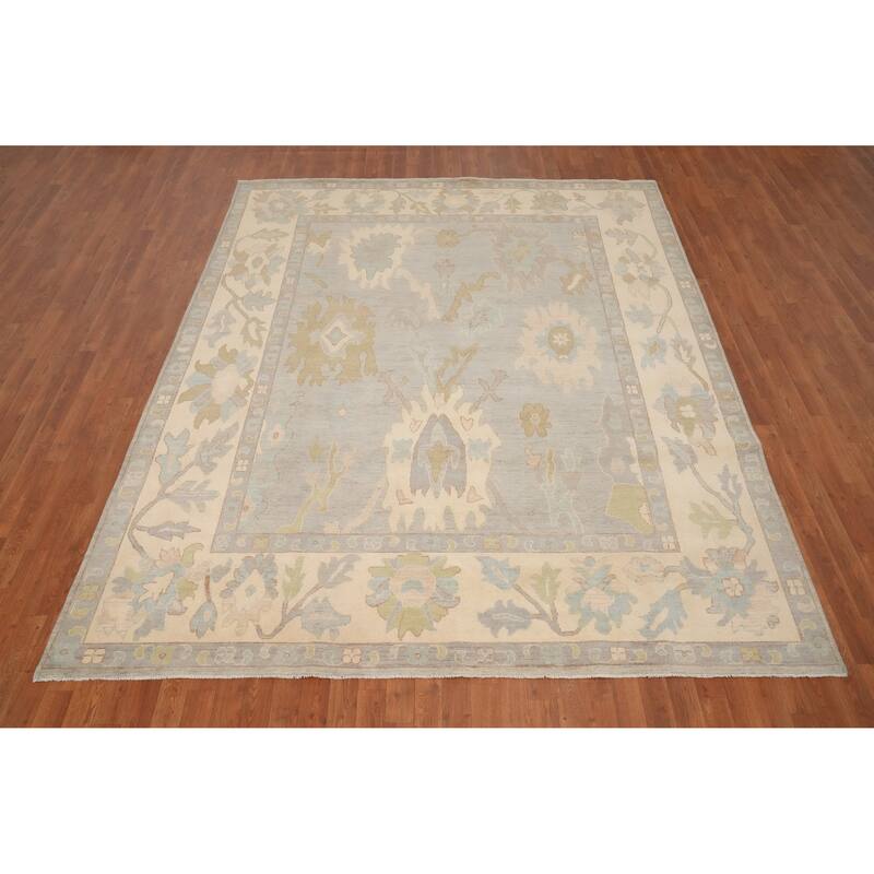 Hand Knotted Oriental 100% Wool Carpet Transitional All-Over Greys & Charcoal Oushak Area Rug - 9' 11'' X 8' 0''