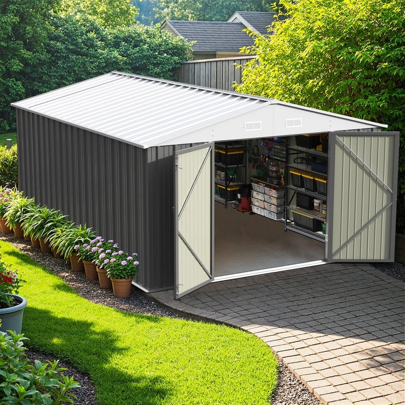 Patiowell 10' x 12' &10' x 14' Metal Outdoor Storage Shed with Floor Frame for Garden, Backyard, Patio