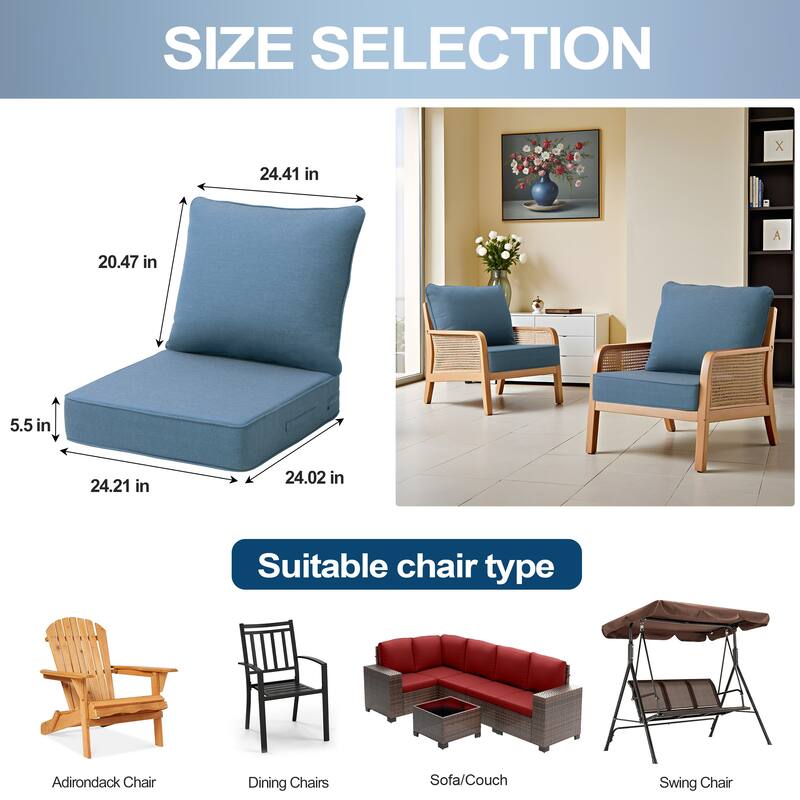 24 x 24 x 5.5 in Outdoor Patio Seat Sunbrella Fabric Cushion Set