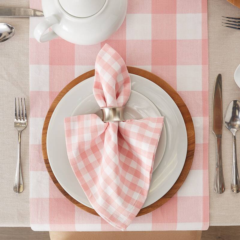 DII Pink & White Reversible Gingham Buffalo Check Table Runner