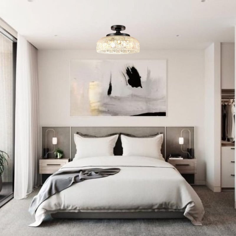 3 Bulb Modern Light Fixture Black and Clear Hallway Lights Aluminum and Glass Ceiling Light Black CL 873