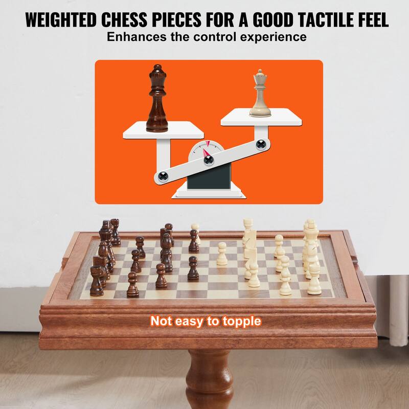 VEVOR 3-IN-1 Chess Checkers Backgammon Table Set Premium Wooden Chess Table Deluxe Combo Game Table Furniture Set - 18 Inch