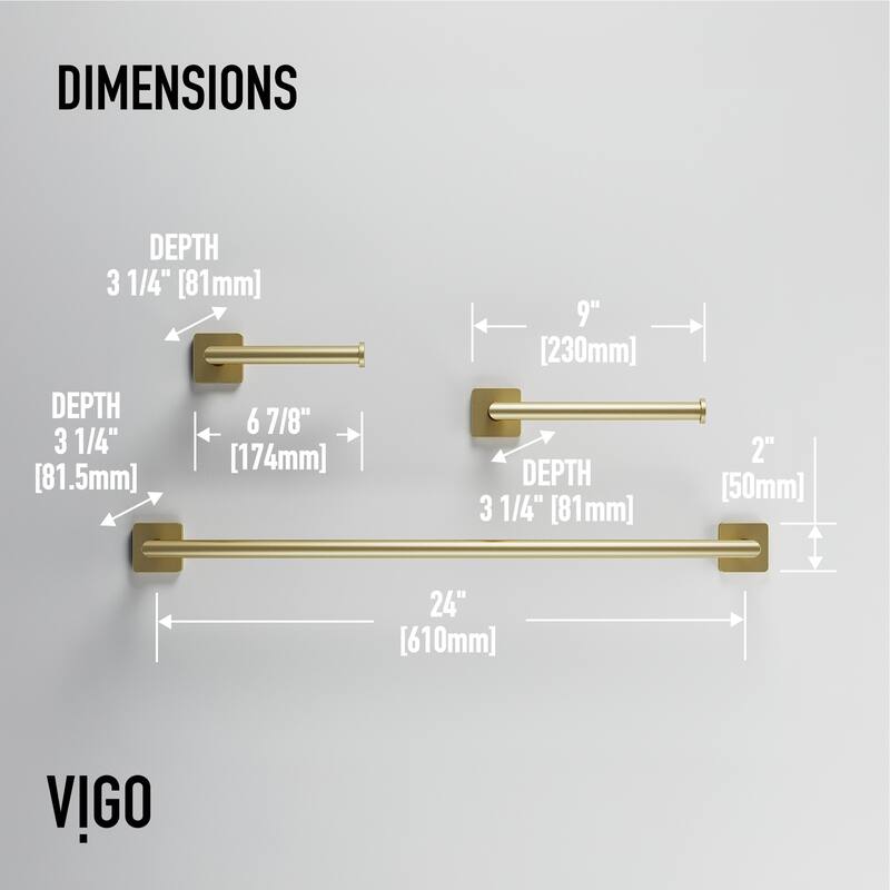 VIGO Satro 3-Piece Bathroom Hardware Accessory Set with 24 in. Towel Bar, Toilet Paper Holder, Hand Towel Holder