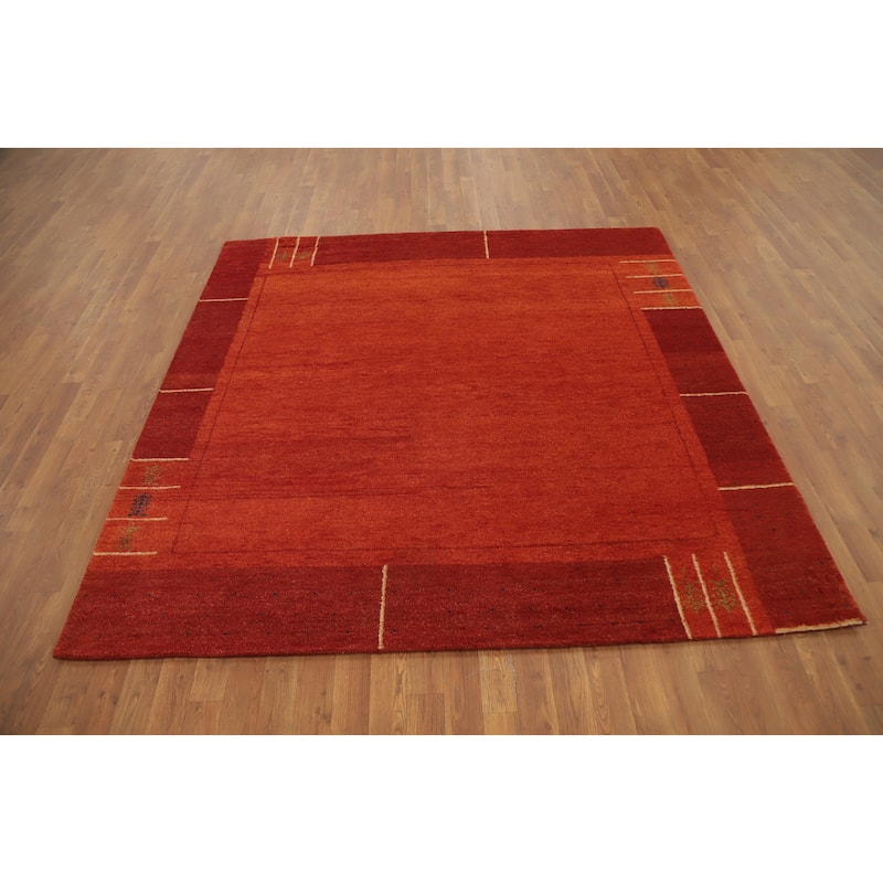 Hand Knotted Oriental 100% Wool Carpet Modern Modern Oranges & Rust Gabbeh Area Rug - 6' 5'' X 6' 5''