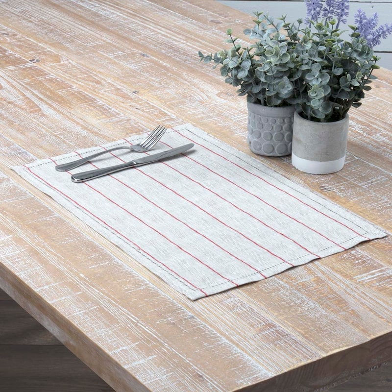 Farmhouse Tabletop Kitchen VHC Charley Placemat Set of 6 Linen Striped - Placemat 12x18 - Khaki