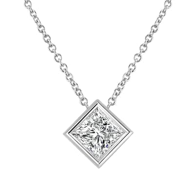 Auriya 14k Gold 1/2ctw Solitaire Princess-cut Diamond Necklace (I-J, VS1-VS2) - 0.50CT - White I-J
