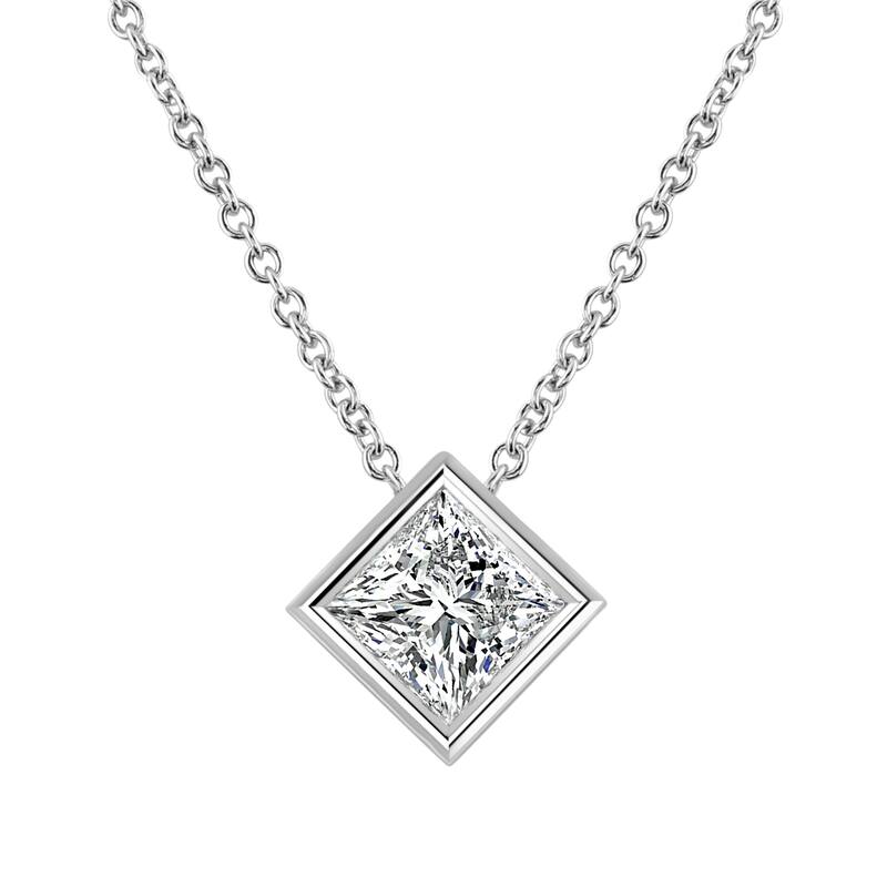 Auriya 14k Gold 3/8ctw Solitaire Princess-cut Diamond Necklace (I-J, VS1-VS2) - 0.40CT - White I-J - White