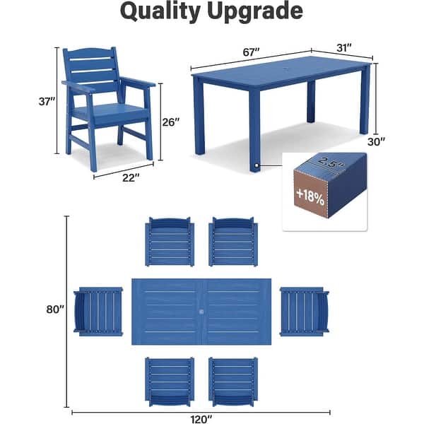 WINSOON 7-Piece HIPS All Weather Outdoor Patio Dining Sets with Umbrella Hole, 1-Table and 6-Chairs