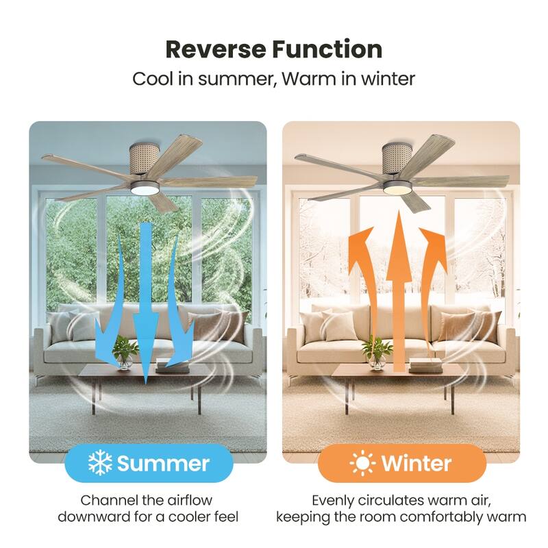 MLiAN 5 Solid Wood Blades Ceiling Fan with Lights Remote Control 6-Speed DC - 54''