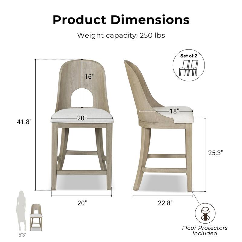 Furniture of America Piez Modern Solid Wood Curved Back Counter Height Chairs (Set of 2)