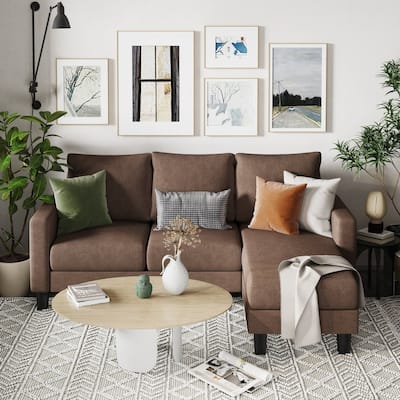 Furniwell Convertible Sectional Sofa Modern Linen Fabric L-Shaped Couch