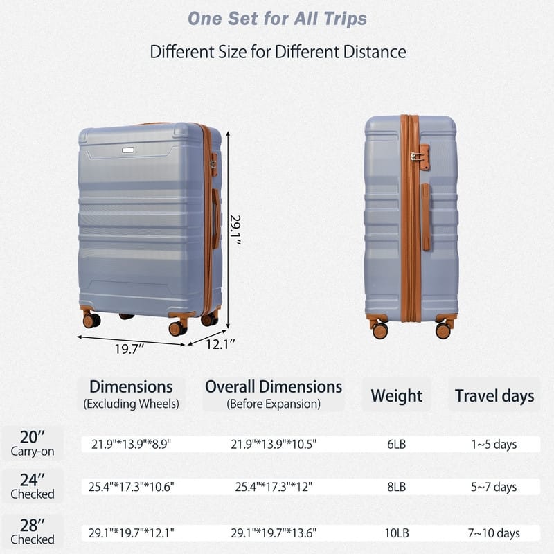3PCS Luggage Sets Expandable ABS Suitcase with TSA Lock(20"/24"/28")