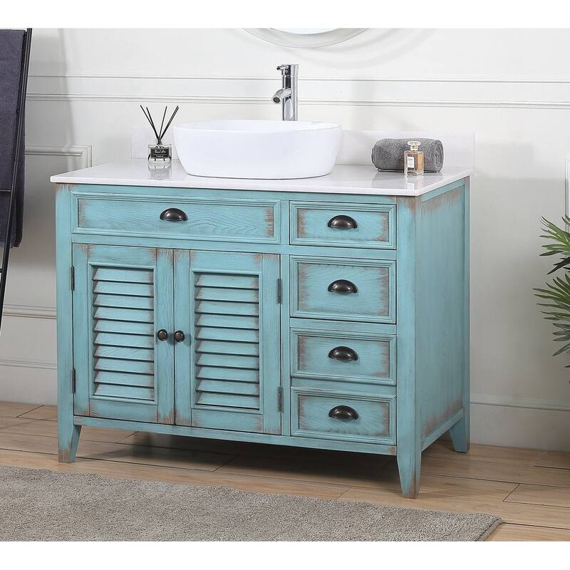 42" Abbeville Vessel Sink Vanity, Distressed Blue