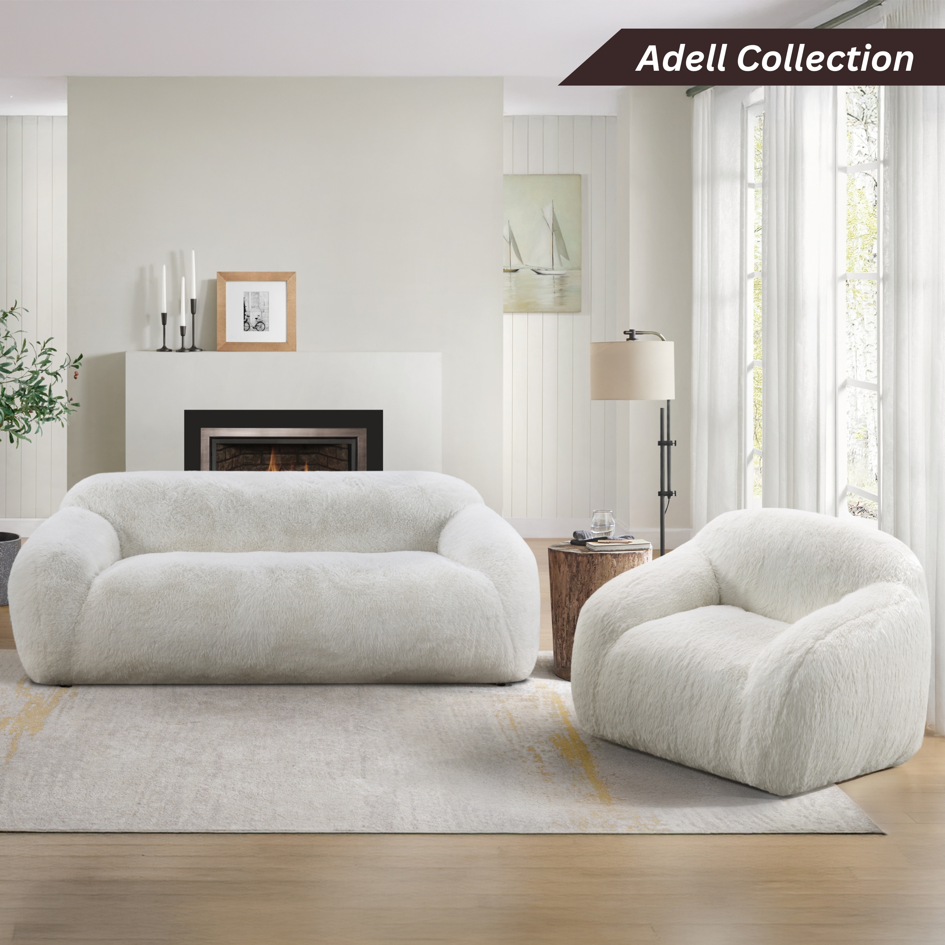 Roundhill Furniture Adell Polar Bear Faux Fur Swivel Cuddle Chair