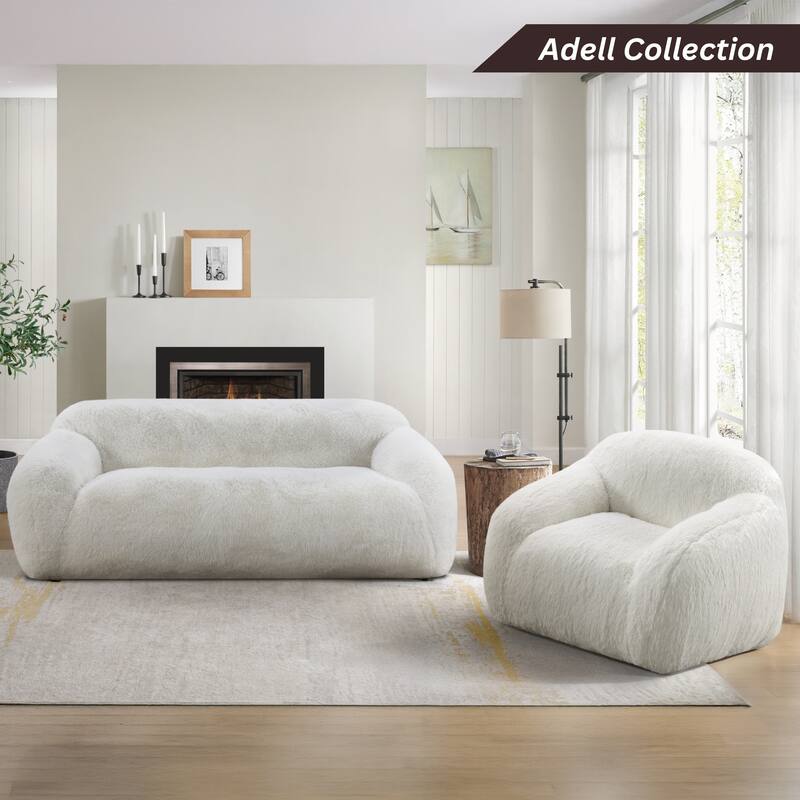 Roundhill Furniture Adell Polar Bear Faux Fur Upholstered Sofa