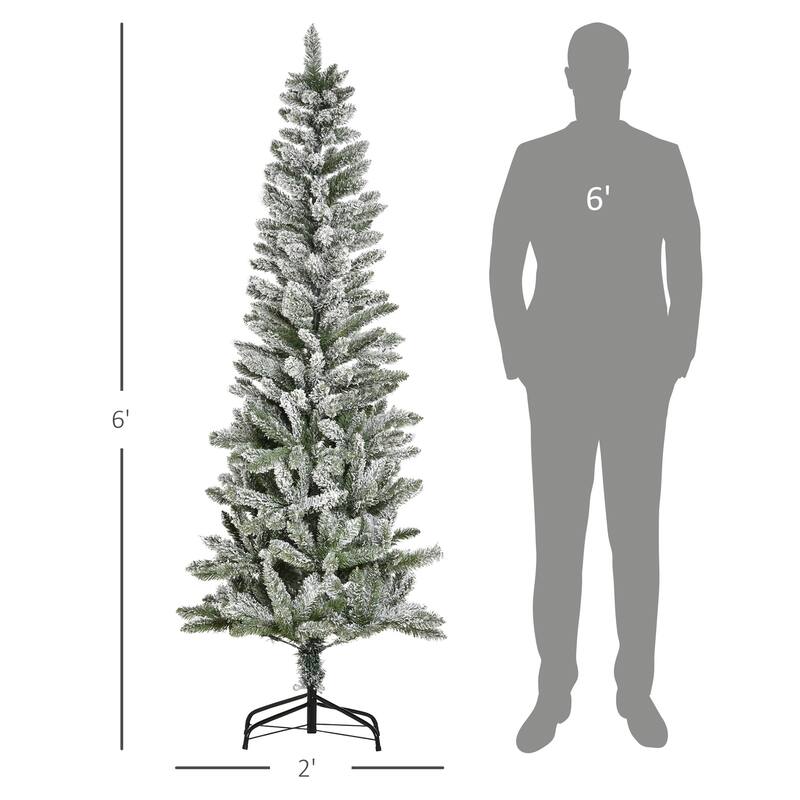 6FT Snow-Flocked Slim Pine Christmas Tree with Automatic Open and Sturdy Steel Base