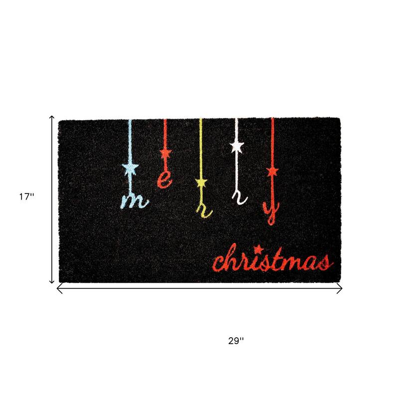 HomeRoots 17" X 29" Black Red And Blue Merry Christmas Outdoor Coir Door Mat - 17.00' X '29.00