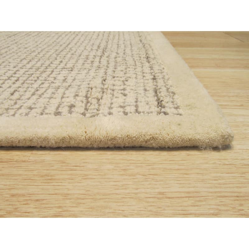 Ivory Hand-Tufted Wool Transitional Timothy Rug, 5' x 8', Soft Neutral Modern Design - L