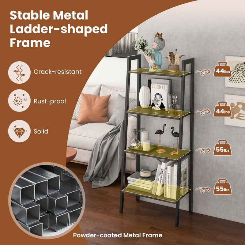 Costway 4-Tier Wood Ladder Shelf Ladder Bookcase Bookshelf Display