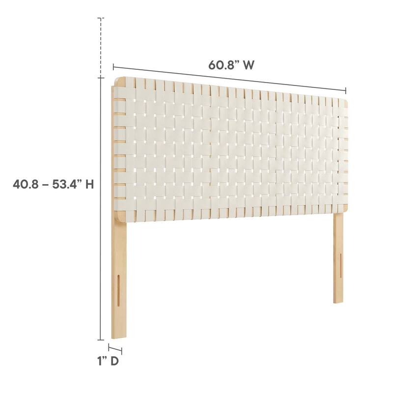 Ditmas Solid Wooden Off-White Leather Basket Weaved Queen Size Headboard