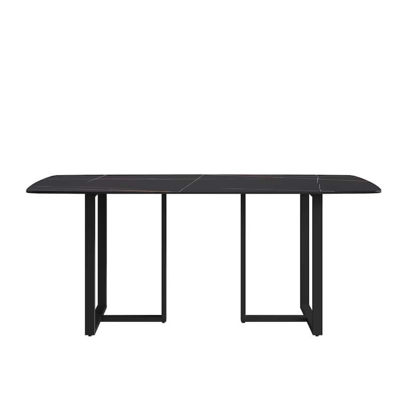 71" Marble table with Retangular Top and Black Carbon Steel legs for Kitchen dining Room