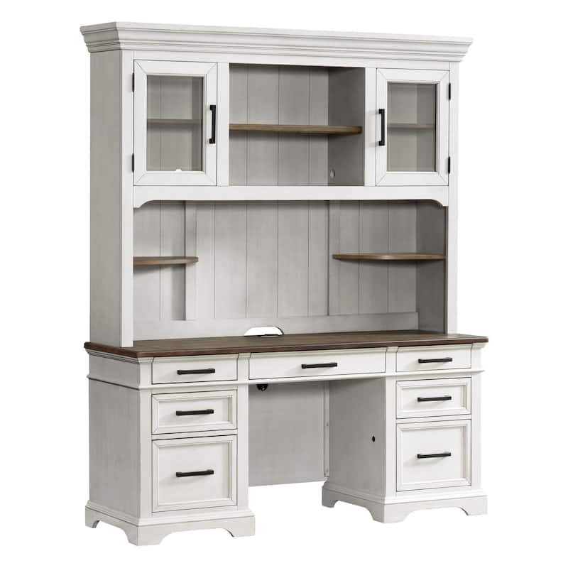 Drake Home Office 66" Wide Credenza, Rustic White & French Oak