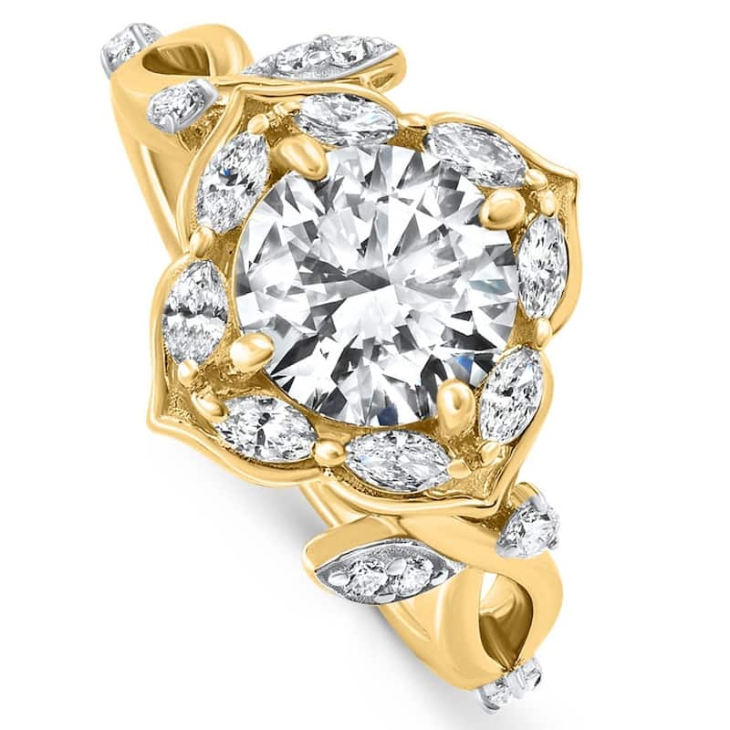 Certified 2.53Ct Diamond Engagement Vine Petal Ring Yellow Gold Lab Grown